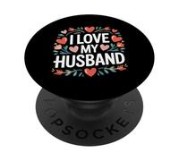 I Love My Husband - Corazón, diseño de Flores PopSockets PopGrip Adhesivo
