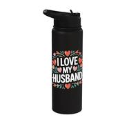 I Love My Husband - Corazón, diseño de flores Stainless Steel Insulated Water Bottle