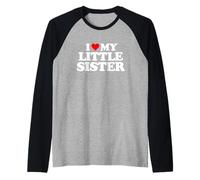 I Love My Little Sister - Regalo Divertido de corazón Camiseta Manga Raglan