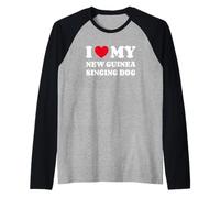 I Love My New Guinea Singing Dog Amor Corazón Perro Camiseta Manga Raglan
