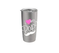 I Love My Papa Funny Father Dad Daddy Heart and Mustache Vaso térmico de acero inoxidable de doble pared