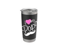 I Love My Papa Funny Father Dad Daddy Heart and Mustache Vaso térmico de acero inoxidable de doble pared