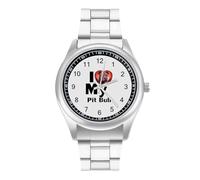 I Love My Pit Bull - Reloj casual para hombre con correa de acero inoxidable y cuarzo de aleación