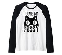 I Love My Pussy Cat Funny Halloween Cats Hombres Mujeres Telaraña Camiseta Manga Raglan