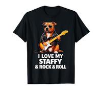 I Love My Staffy y Rock and Roll Cool Dog Lover Music Fans Camiseta
