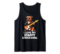 I Love My Staffy y Rock and Roll Cool Dog Lover Music Fans Camiseta sin Mangas
