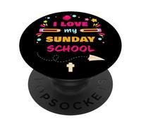 I Love My Sunday School - Christian Church Teacher & Girls PopSockets PopGrip Adhesivo