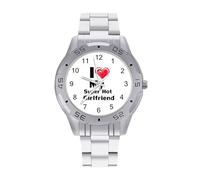 I Love My Super Hot Girlfriend - Reloj analógico de cuarzo para hombre, correa de acero inoxidable, reloj de pulsera de negocios