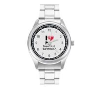 I Love My Super Hot Girlfriend - Reloj casual para hombre con correa de acero inoxidable y cuarzo de aleación