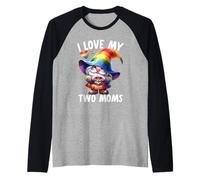 I Love My Two Moms Lindo LGBT Gay Aliado Gnomos Niñas Niños Camiseta Manga Raglan