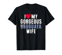 I Love My Uruguayan Wife Bandera de Uruguay Camiseta gráfica económica, Hombre, Negro, S