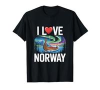 I Love Norway Northern Lights Barco Vikingo Camiseta gráfica económica