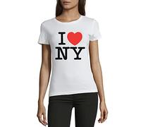 I Love NY I Love New York Camiseta de algodón para mujer con cuello redondo, color blanco, blanco, XXL