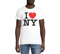 I Love NY I Love New York - Camiseta para hombre, cuello redondo, color blanco, blanco, S