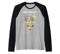 I Love NYC, New York City Wonderful Stories with Cartoon Art Camiseta Manga Raglan