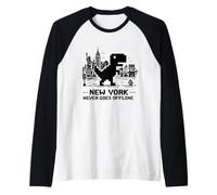 I Love NYC, New York Never Goes Offline Retro Pixel Dinosaur Camiseta Manga Raglan