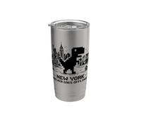 I Love NYC, New York Never Goes Offline Retro Pixel Dinosaur Vaso térmico de acero inoxidable de doble pared