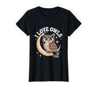 I Love Owls Luna Estrellas Cielo Noche Vida Silvestre Camiseta gráfica económica, Mujer, Negro, M