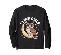 I Love Owls Luna Estrellas Cielo Noche Vida Silvestre Manga Larga