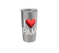 I Love Pam Nombre Personalizado Chica Mujer Amiga Corazón Pamela Vaso térmico de acero inoxidable de doble pared