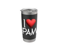 I Love Pam Nombre Personalizado Chica Mujer Amiga Corazón Pamela Vaso térmico de acero inoxidable de doble pared
