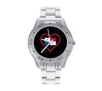 I Love Panama - Reloj analógico de cuarzo para hombre, correa de acero inoxidable, diseño de corazón rojo