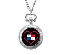 I Love Panama - Reloj de bolsillo vintage con colgante de aleación, diseño de corazón rojo, collar de regalo para hombres y mujeres, Estilo plateado, talla única