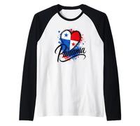 I Love Panama Vacaciones Turístico Viaje Corazón Bandera Diseño Arte Camiseta Manga Raglan