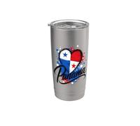I Love Panama Vacaciones Turístico Viaje Corazón Bandera Diseño Arte Vaso térmico de acero inoxidable de doble pared