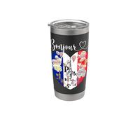 I Love Paris Bonjour Francia Bandera Corazón Feliz Día de la Victoria Vaso térmico de acero inoxidable de doble pared
