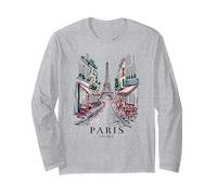 I Love Paris Francia Torre Eiffel Acuarela Recuerdo Francés Manga Larga