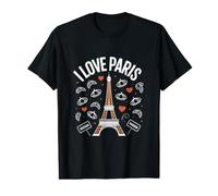 I Love Paris Torre Eiffel Croissants Corazones Camiseta gráfica económica