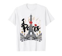 I Love Paris Torre Eiffel Francia, Recuerdo francés Camiseta gráfica económica, Hombre, Blanco, S