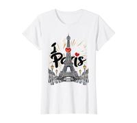 I Love Paris Torre Eiffel Francia, Recuerdo francés Camiseta gráfica económica, Mujer, Blanco, L
