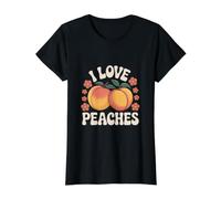 I Love Peaches Retro Fruits Diseño Floral Camiseta gráfica económica, Mujer, Negro, S