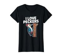 I Love Peckers Humor de pájaro Carpintero Camiseta gráfica económica, Mujer, Negro, XL
