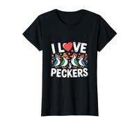 I Love Peckers Humor Divertido para observar Aves Camiseta gráfica económica, Mujer, Negro, L