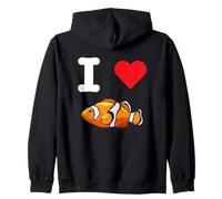 I Love Pez Payaso Anémona Océano Pacífico Indio Naranja Rojo Sudadera con Capucha