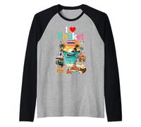 I Love Phuket Tailandia Recuerdo de Viaje Orgulloso tailandés Camiseta Manga Raglan