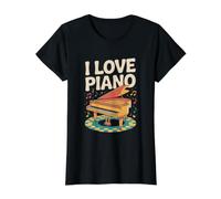 I Love Piano Expresión Musical Pasión Camiseta gráfica económica, Mujer, Negro, S