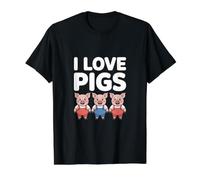 I Love Pigs Cute Cartoon Pig Trio Divertido Camiseta gráfica económica, Hombre, Negro, S
