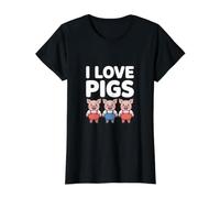 I Love Pigs Cute Cartoon Pig Trio Divertido Camiseta gráfica económica, Mujer, Negro, L
