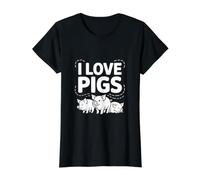 I Love Pigs Cute Piggy Animales de Granja Camiseta gráfica económica, Mujer, Negro, L