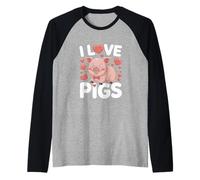 I Love Pigs Cute Piggy cita divertida Camiseta Manga Raglan