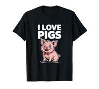 I Love Pigs Cute Piglet Sonriendo Expresión Camiseta gráfica económica, Hombre, Negro, S