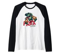 I Love Pizza, Enjoy Dinosaur Eats Pizza, Cool Pizza Lovers Camiseta Manga Raglan