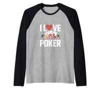 I Love Poker Casino Cartas Fichas Juego Camiseta Manga Raglan
