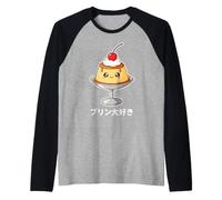 I Love Pudding Kawaii Diseño japonés Purin Postre Lover Camiseta Manga Raglan