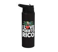 I Love Puerto Rico Rana Palmera Hojas Corazón Stainless Steel Insulated Water Bottle