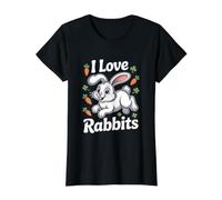 I Love Rabbits Happy Bunny Zanahoria Diversión Camiseta gráfica económica, Mujer, Negro, S